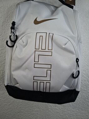 Nike White Backpack with Gold Logo and Black Base Baseball Shoe Bag